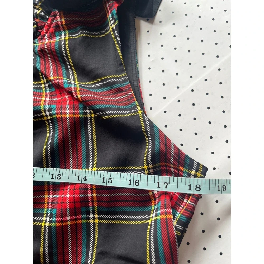 J.Crew Black Tartan Plaid Bow Neck Holiday Shift Dress Pockets 8